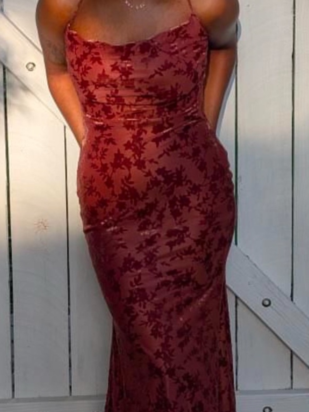 Windsor Wine-Red Floral Velvet Maxi Dress | Graduation Pinning Homecoming